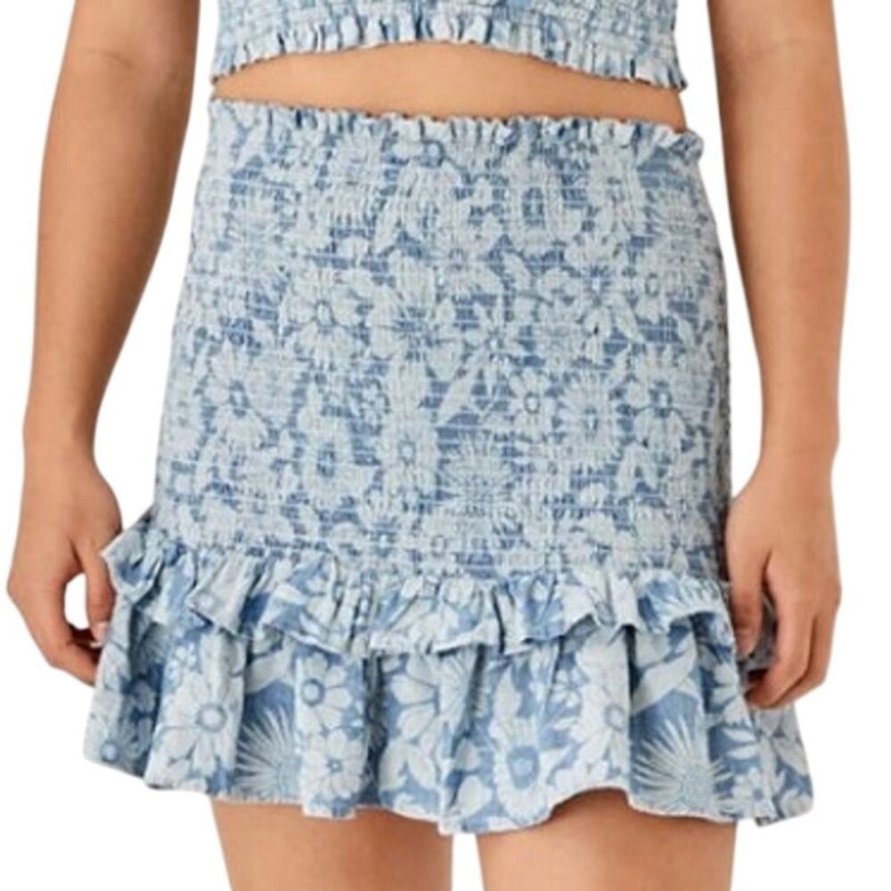 AE American Eagle Blue Floral Ruffle Mini Skirt Medium